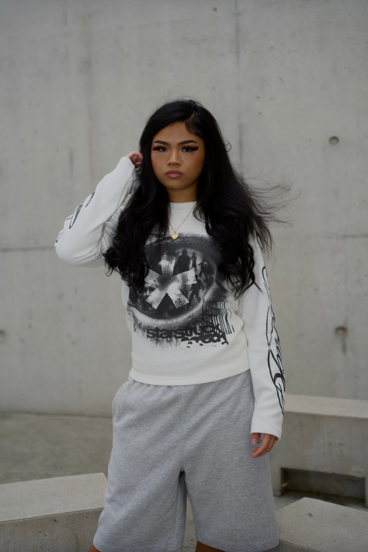 "Fallen Star" Thermal Long Sleeve White